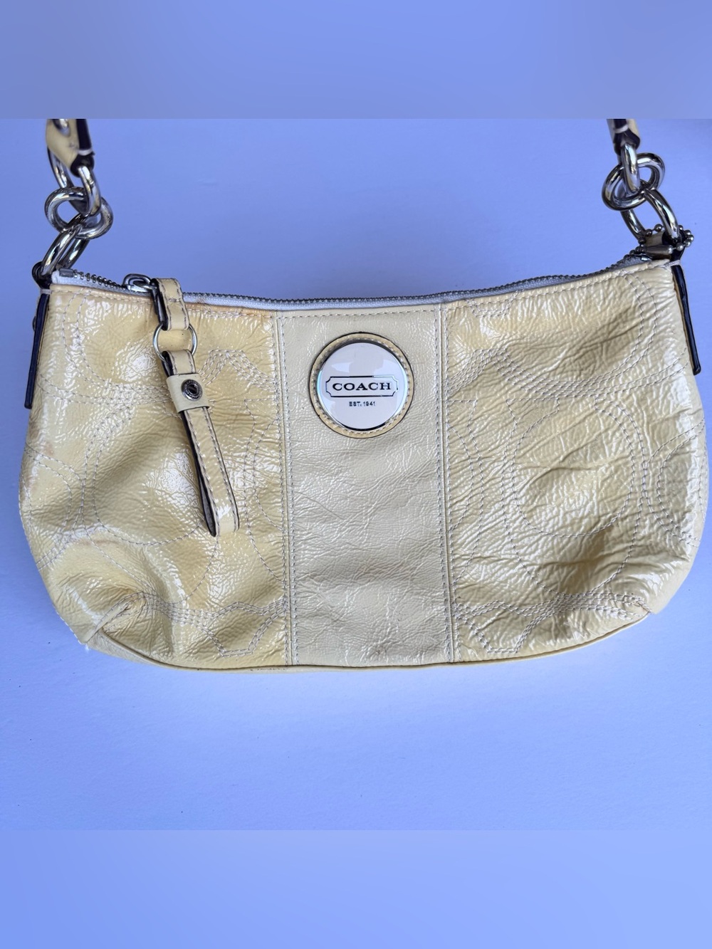 Vintage Coach Pale Yellow Leather Signature C Shoulder Bag *flawed*